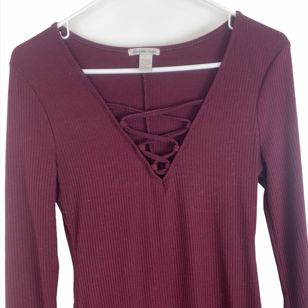 Charlotte Russe Dress Lace-Up Long Sleeve Maroon